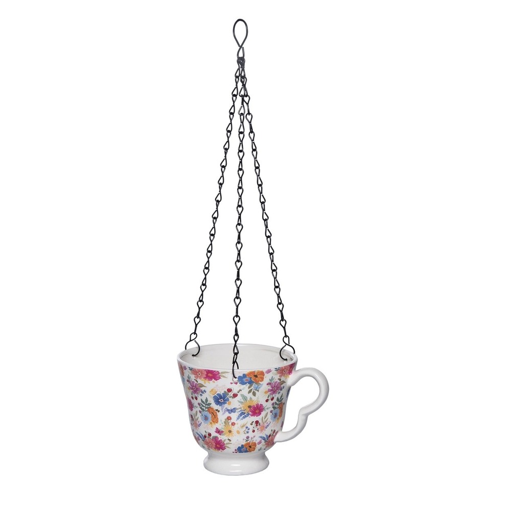 Ceramic Tea Cup Hanging Planter with Drainage